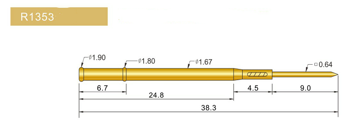 R1353-W探針套管、1.67mm測(cè)試針、總長(zhǎng)38.3mm、彈簧針套管圖片、測(cè)試針套管圖片、頂針套管圖片、探針套管圖片