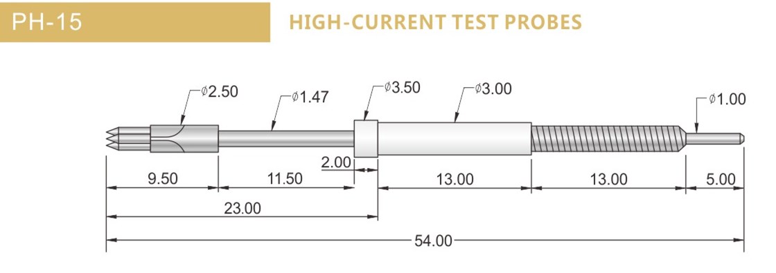 PH-15測(cè)試探針尺寸，華榮華探針選型規(guī)格